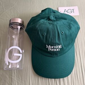 AG1 Athletic Greens Morning Person Green Cap & Plastic Bottle w Metal Cap